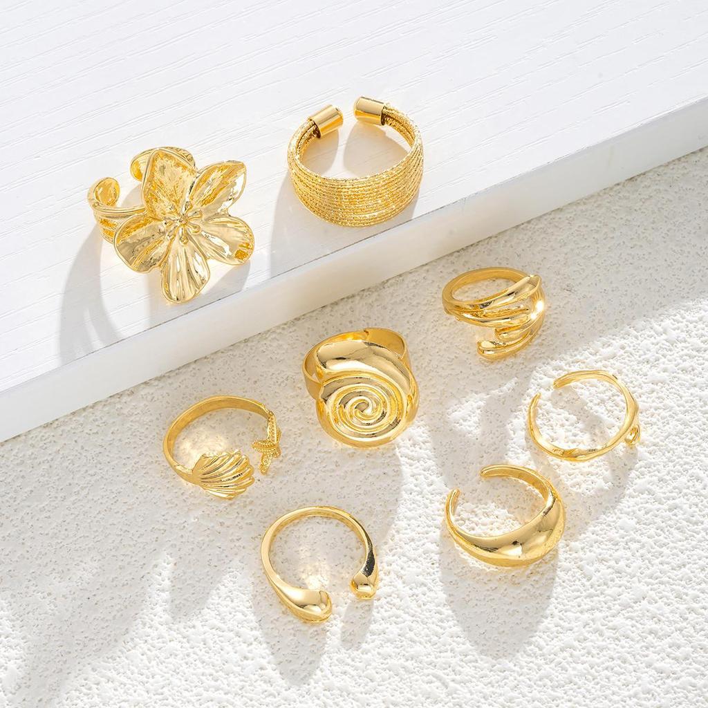 Anillo Vintage de Diseño Suave de Concha de Flor Juego de Anillos Moda Elegante Bohemio Estrella de Mar Anillo Personalizado Fiesta Vacaciones Uso Diario Joyería