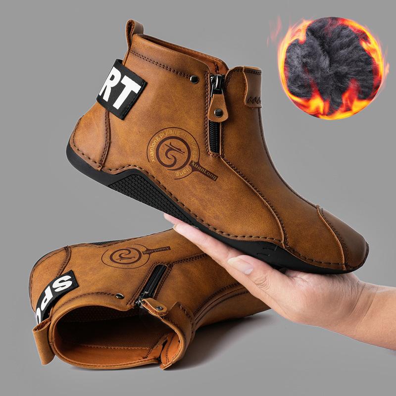 New Popular Large-size Men's High-top Martin Boots with Cotton Thermal Zipper Men's Shoes