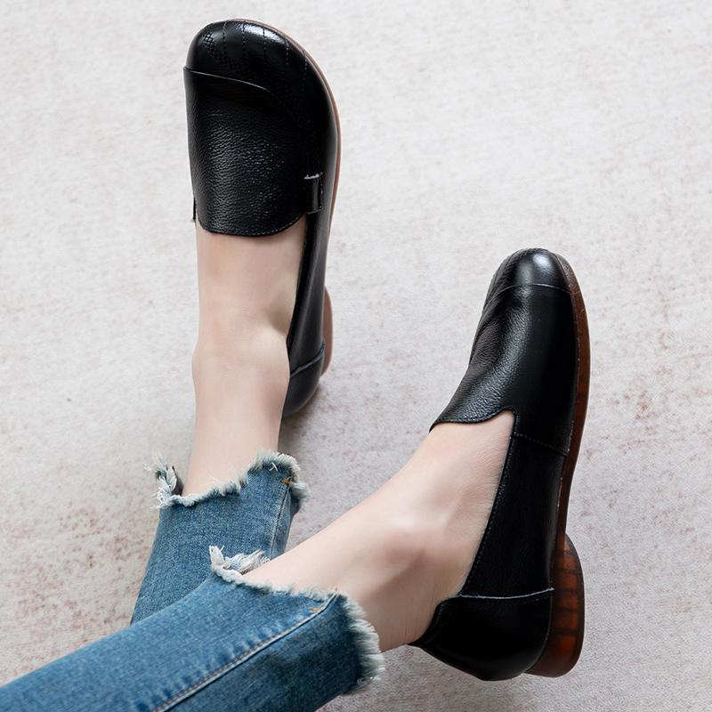 Women Shoes Genuine Leather Flat Slip On Loafers Non Slip Shoes Soft Breathable Flats Women Outdoor Summer Shoes Casual