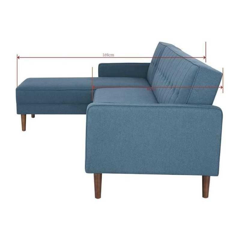 Imania Canapé D'angle Réversible 3 Places Tissu Bleu Pieds En Bois Adimaniacctbl