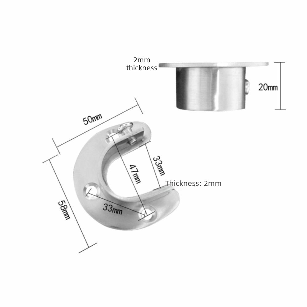 High Quality Stainless Steel Flange Seat Fixed Tube Hook Wardrobe Hanger Rod Rod Support Support Bracket Hardware Accessories