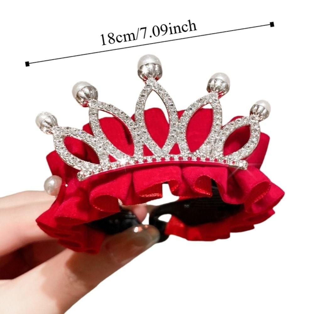High Ponytail Fixed Artifact Children's New Year Crown Rhinestone Crystal Chinese Hair Claw Cloth Hair Accessories
