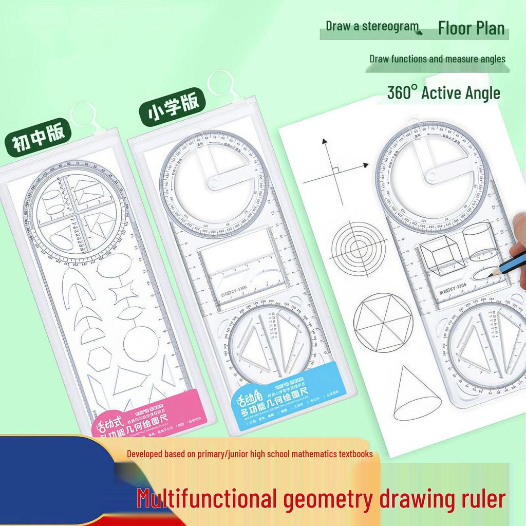 360° Rotating Multifunctional Ruler for Primary & Secondary Students - Multi-Purpose for Math & Geometry