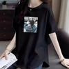2025 Women's American Style Pure Cotton Loose Mid-Length Straight Shoulder Half Sleeve Summer T-Shirt