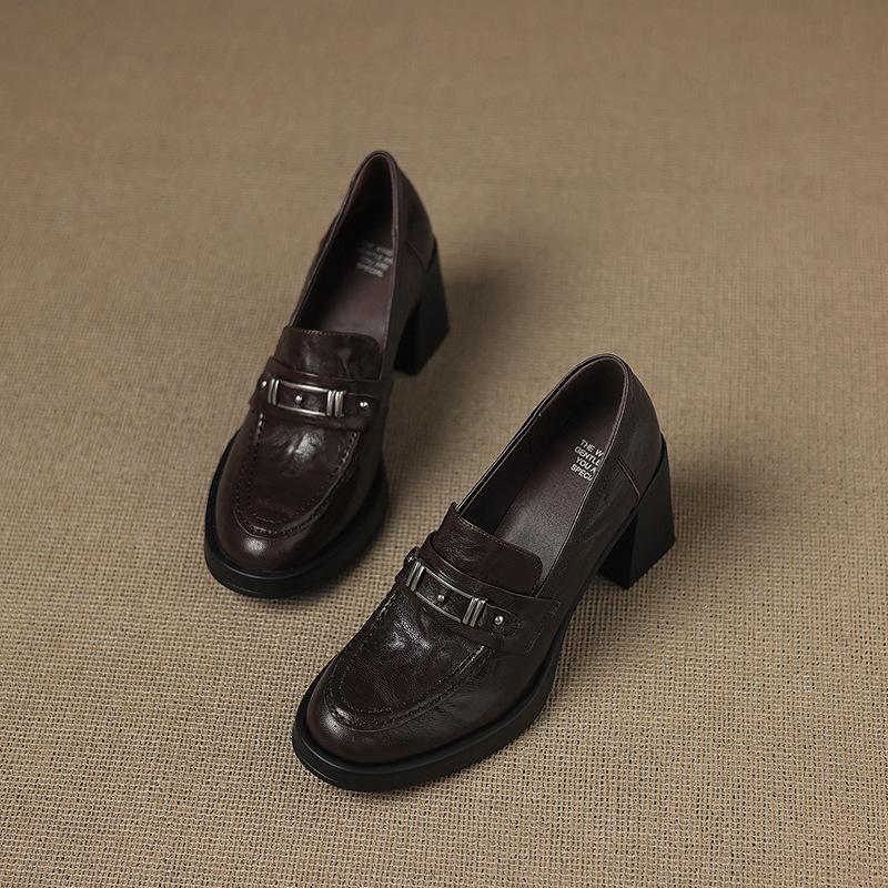 

Британский стиль платформа толстый каблук 2025 осень новая глубокий вырез одинарная обувь для работы высокий каблук маленькие кожаные туфли лоферы женские 40 темно-коричневого