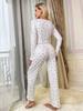 European and American Heart V-Neck Long Sleeve Pajama Set for Women - Indoor/Outdoor Wear