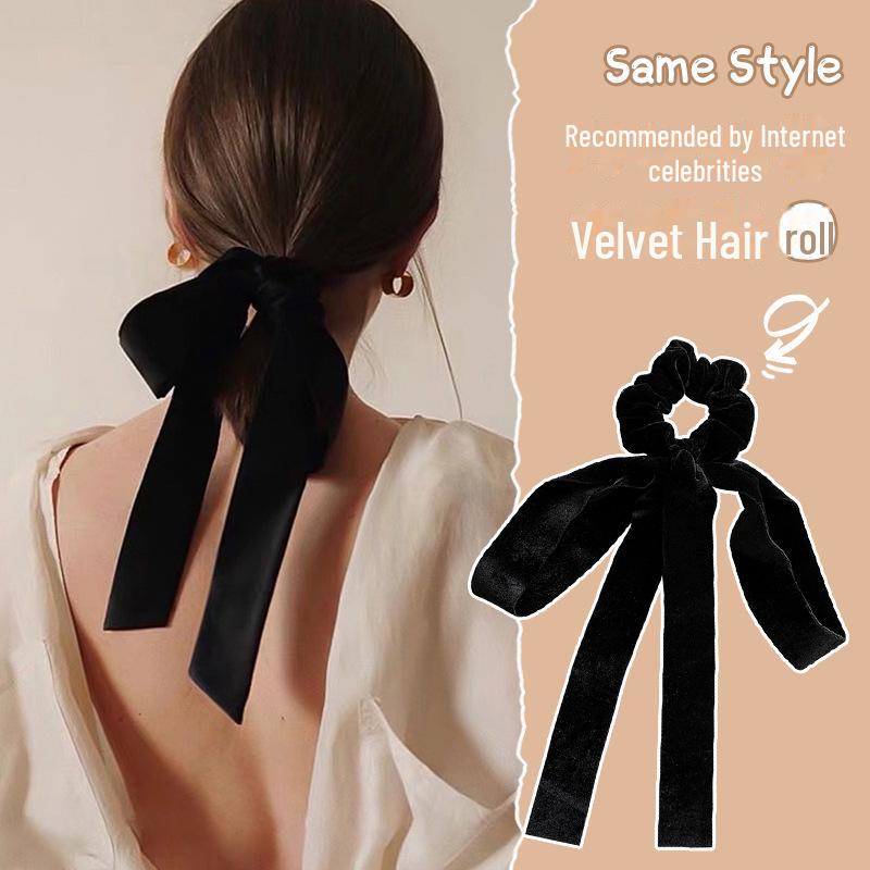 Velvet Bow Headband: Retro Black Hair Accessory for Spring/Summer