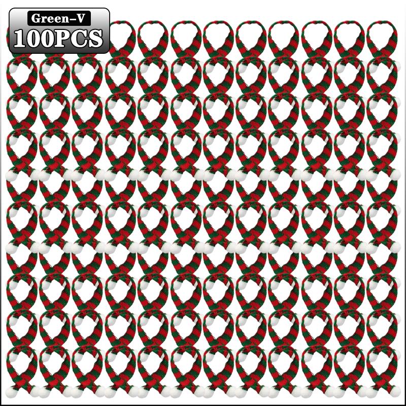 10-100PCS Mini Christmas Tree Ornaments Hats and Scarves Red Green Knit Yarn Pom Pom Holiday Hanging Decor Party Accessories