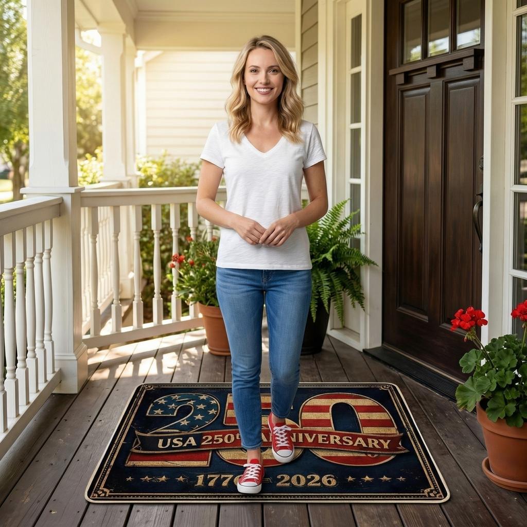 USA 250th Anniversary Doormat Indoor Outdoor Entryway Rug 1776 2026 Durable Non Slip Surface Decorative Floor Mat for Home Office