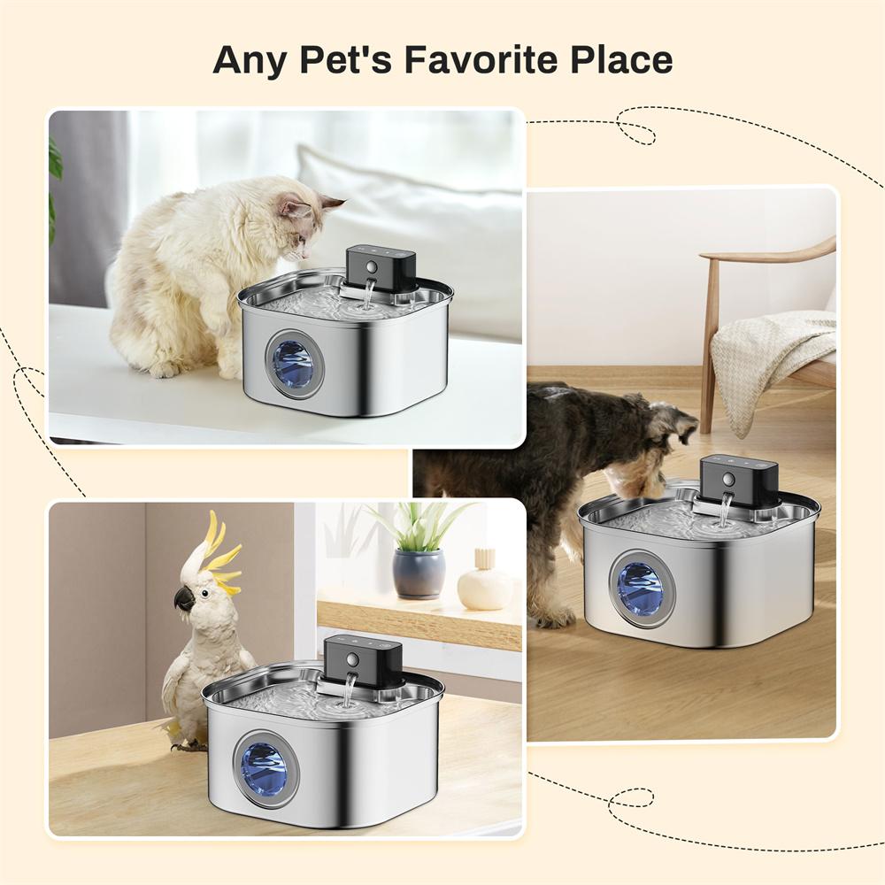 3L Stainless Steel Wireless Recharging Sensor Cat Water Fountain Auto Drinking Fountain For Cats Dog Drinker Pet Dispenser Bowl
