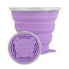 Silicone Foldable Water Cup Ultrathin Collapsible Travel Cup with Hand Strap for Outdoor Camping and Hiking Purple 270ml