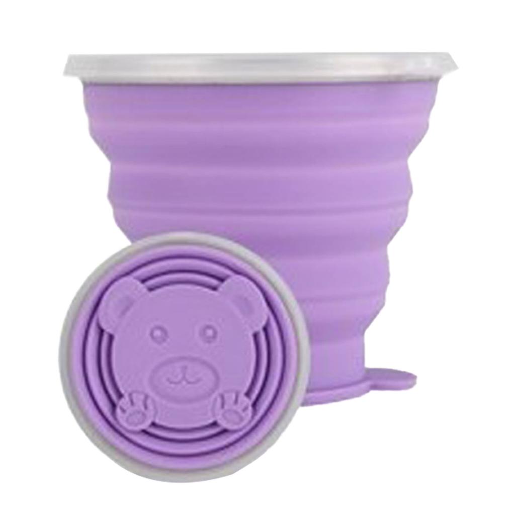 Silicone Foldable Water Cup Ultrathin Collapsible Travel Cup with Hand Strap for Outdoor Camping and Hiking Purple 270ml