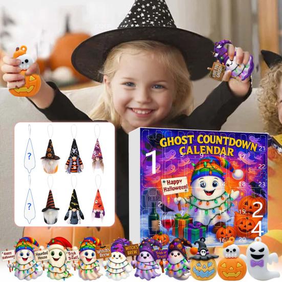 Halloween Advent Calendar 2025 24 Day Countdown Calendar with Acrylic Ghost/Gnome/Pumpkin Ornaments for Indoor Outdoor Home Party Decor