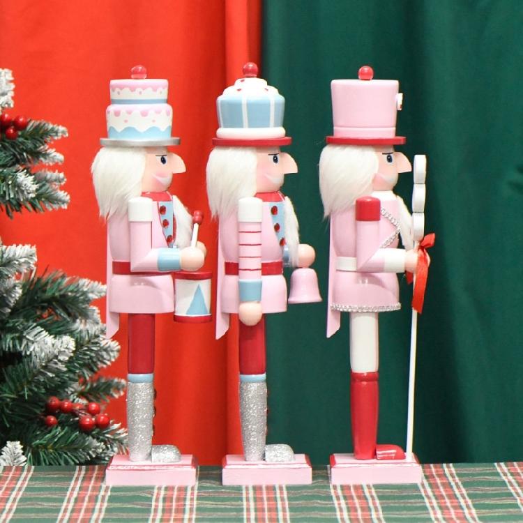 Traditional Wood Nutcrackers Collectible Christmas Figurines Christmas Present Dessert Man Candy Cake Pink Figure