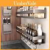 Carbon Steel Wall Mount Spice Rack With Hooks For Kitchen Storage Organizer