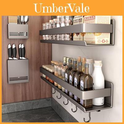 Carbon Steel Wall Mount Spice Rack With Hooks For Kitchen Storage Organizer