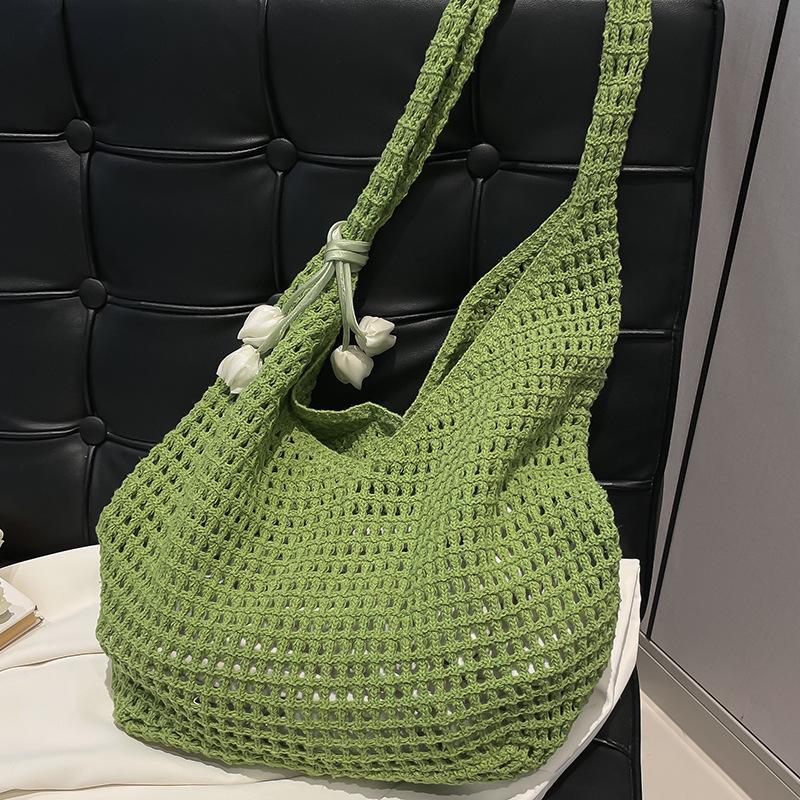 Borsa Intrecciata Casual di Grande Capacità Svuotata Stile Rilassato Borsa a Spalla Singola Borsa da Spiaggia Borsa da Donna