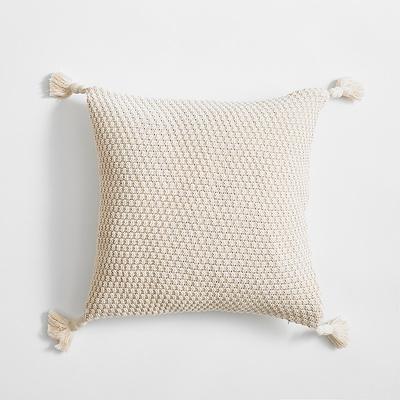 Neue Geometrische Gestrickte Kissenhülle Vintage Grau Kissen Elfenbein Quasten 45cm*45cm Weiche Heimdeko Kissenbezug