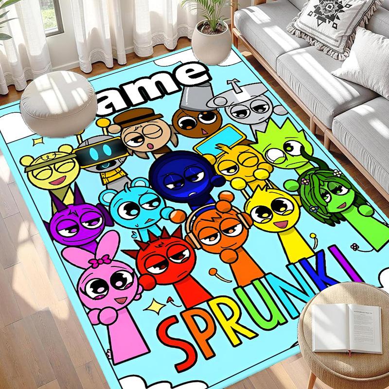 Custom Name Personalized Sprunki Game Print Carpet, Versatile Home Decor Rug, for Playroom, Apartment, Balcony, Entryway, Hallway Gift