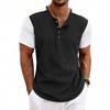 Mens Loose Short Sleeve Waffle Henley T Shirt Summer Casual Top