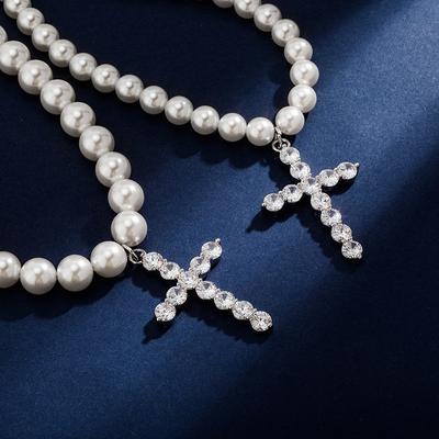 Gold Australia Europe and America's Best-selling 8-10MM Versatile Pearl Necklace Niche Design Cross Pendant Accessory