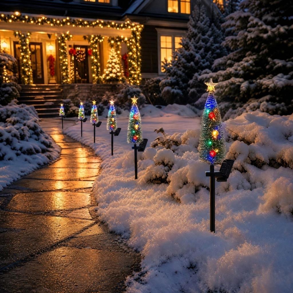 Christmas Tree Stake Lights Outdoor - Festive Holiday Decoration for Garden, Yard,