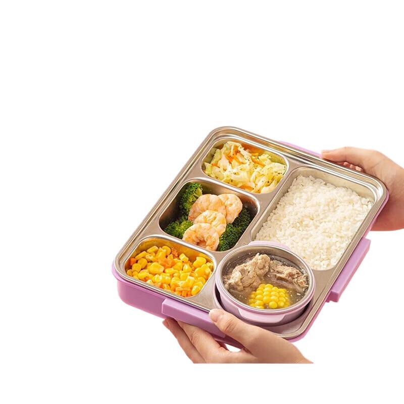 

TAFUCO LILFANT 316 Stainless Steel 5-Compartment Kids Lunchbox with Soup Bowl