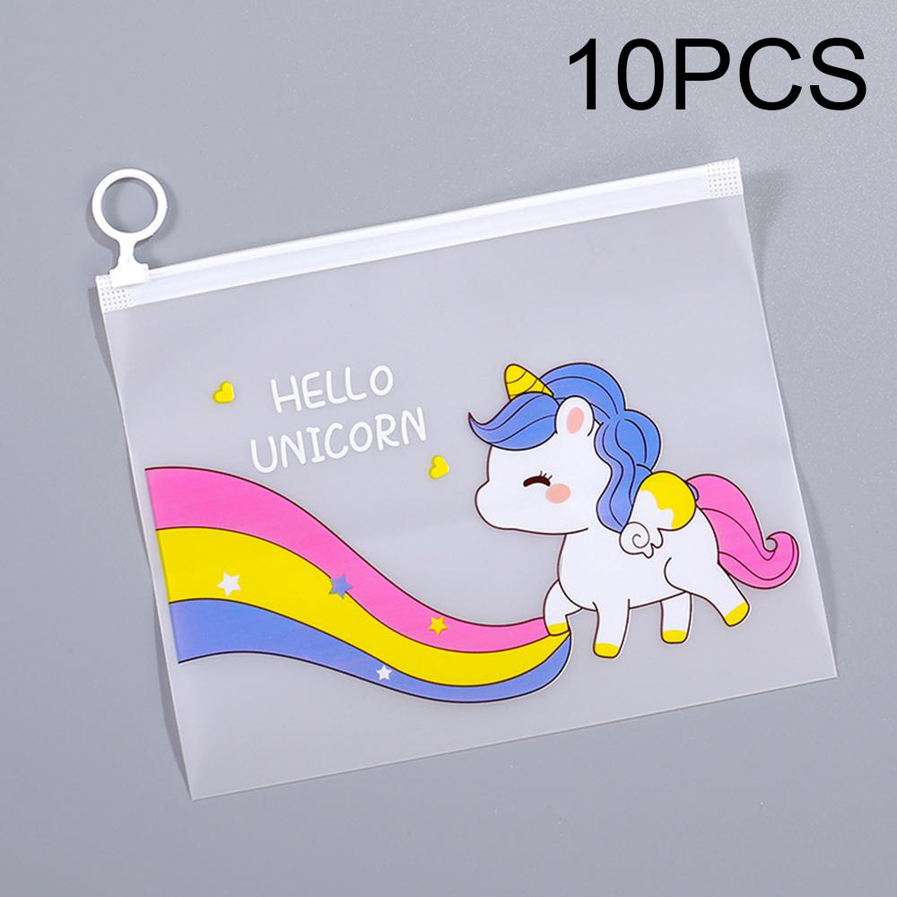 Runtow 10pcs 21x17cm Cute Unicorn Cartoon File Storage Bag, Transparent Zipper Storage Bag,Birthday Gift Bag,Baby Shower