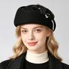 Autumn and Winter New Fashion Wool Hat Women's Daughter Gold Wind Fashion Top Hat Elegant Pearl Flower Crimped Beret