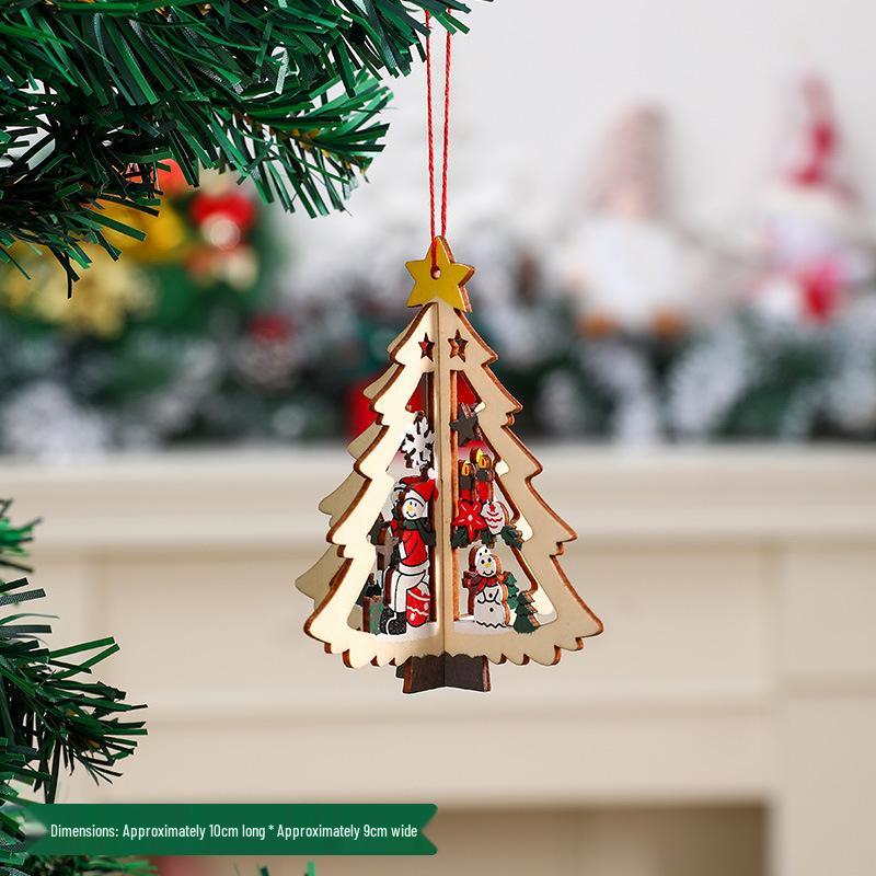 3D Wooden Christmas Tree Ornaments: Bells & Stars Scene Decoration