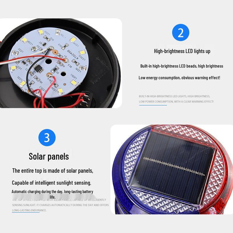 LED Solar Traffic Cone Warning Light for Construction and Marine Use