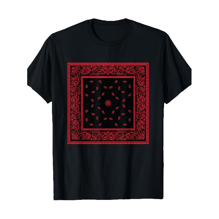 Black Red Bandana Print Tee Paisley Pattern Red Rag T-Shirt S чёрный