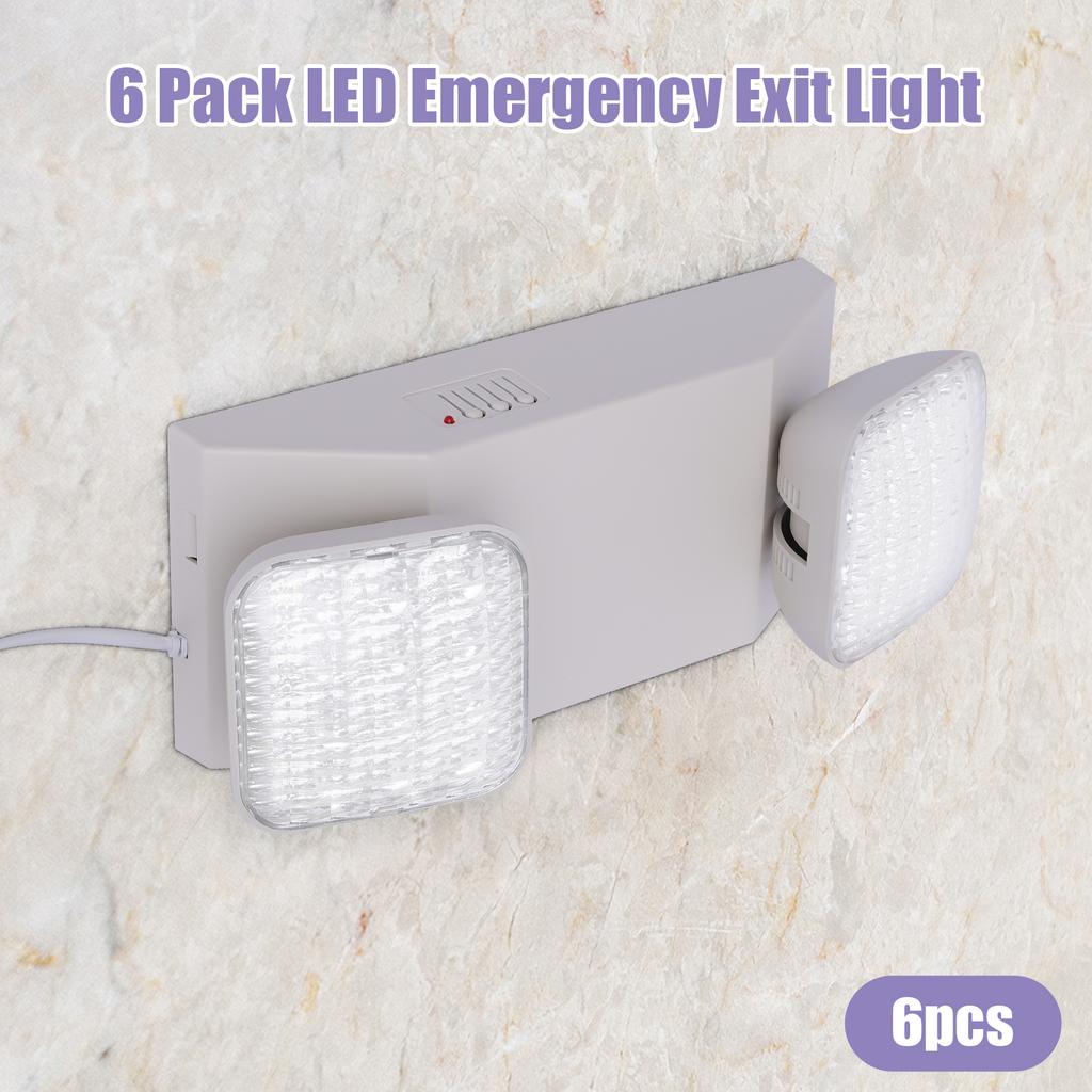 LED Dual-Head Emergency Light, 6 Pack Emergency Lighting Fixtures, Modern White Design Emergency Lights for Office Spaces