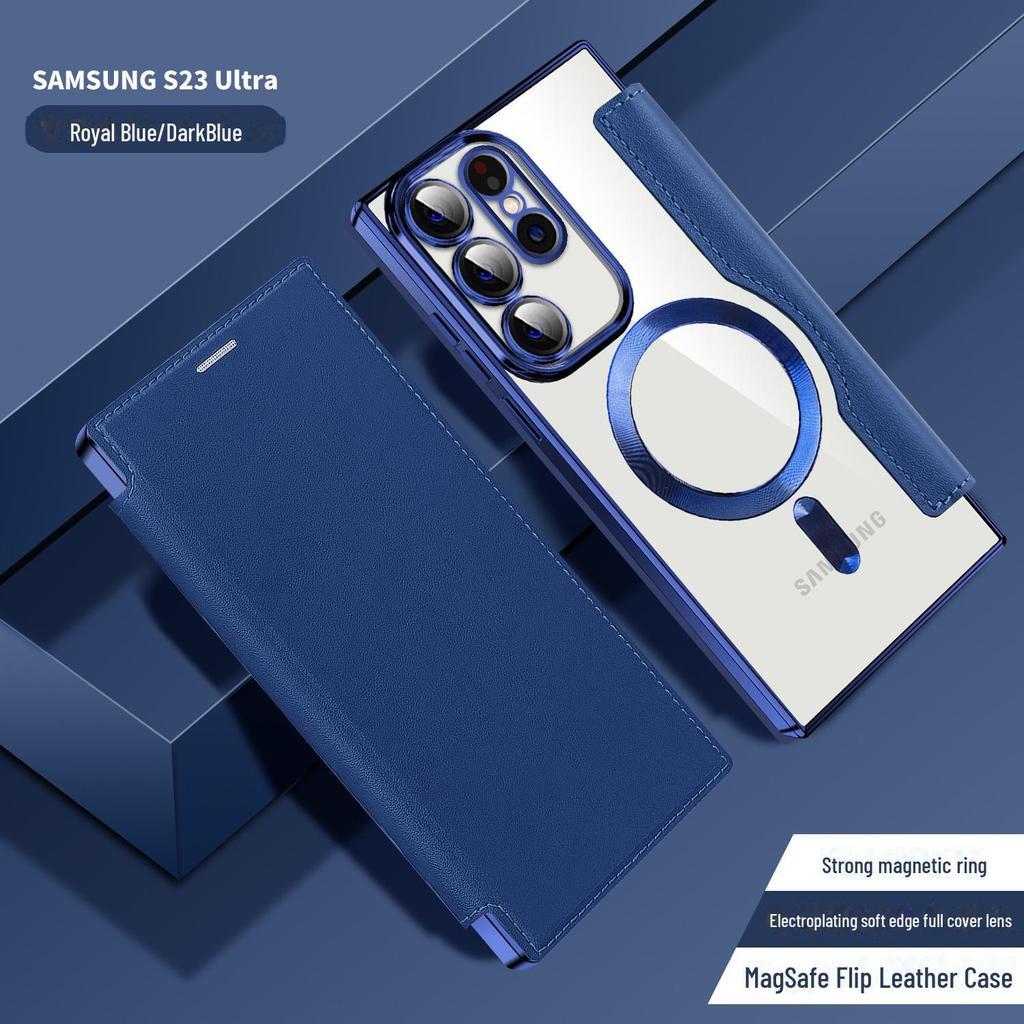 "Samsung S25Ultra Golden Shield Electroplated Leather Flip Case with Magnetic Suction, Anti-Fall for S24FE A06"