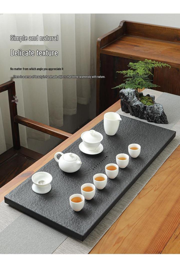 Wu Jin Shi Stone Tea Tray: Compact Gongfu Set with Drainage