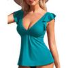 CHARMLEAKS Women Tankini Top Ruffled Shoulder Bathing Suit Top V Neck Swimsuit Top Flowy Bikini Tank Top