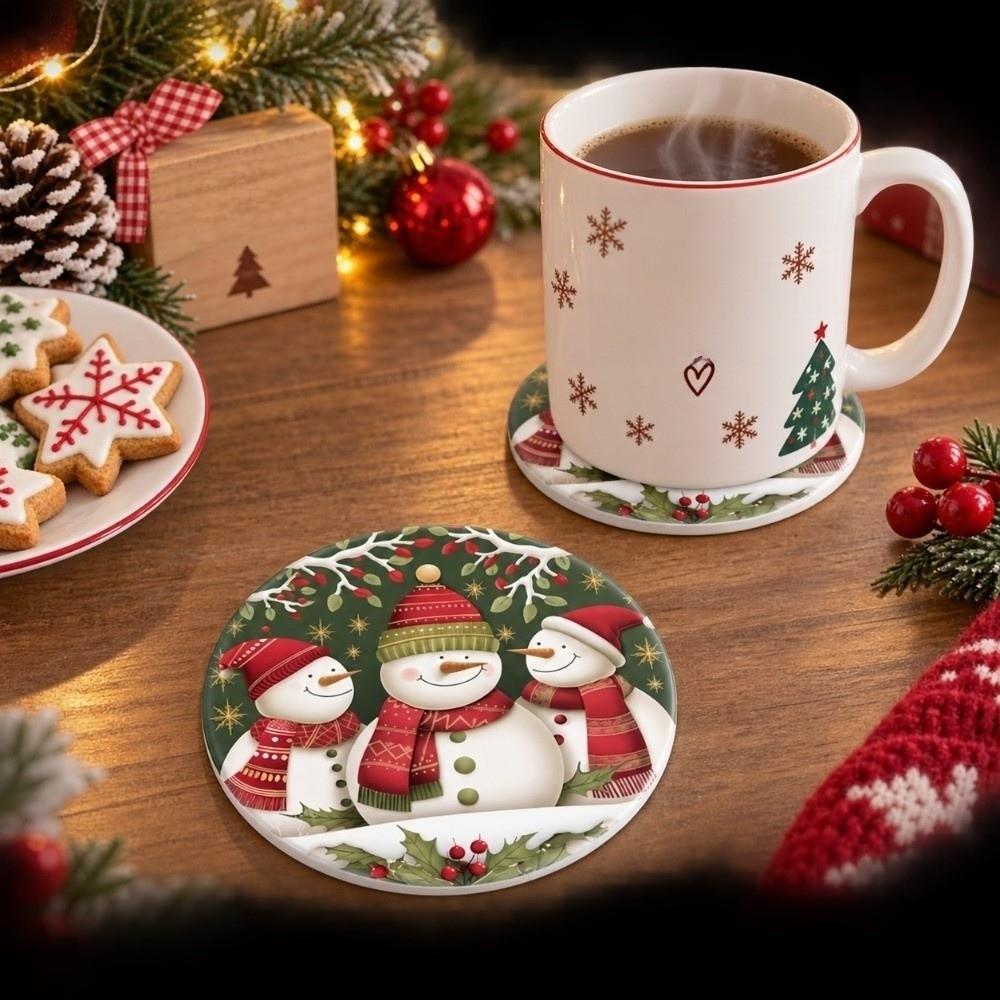 Non-Slip Christmas Santa Coasters Reindeer Insulation Pad Snowman Ceramics Family Gathering