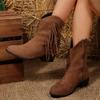 Vintage Tassels Western Boots Women Autumn Winter 2025 Loose Low Heels Ankle Boots Woman Faux Suede Slip On Cowboy Botas Mujer