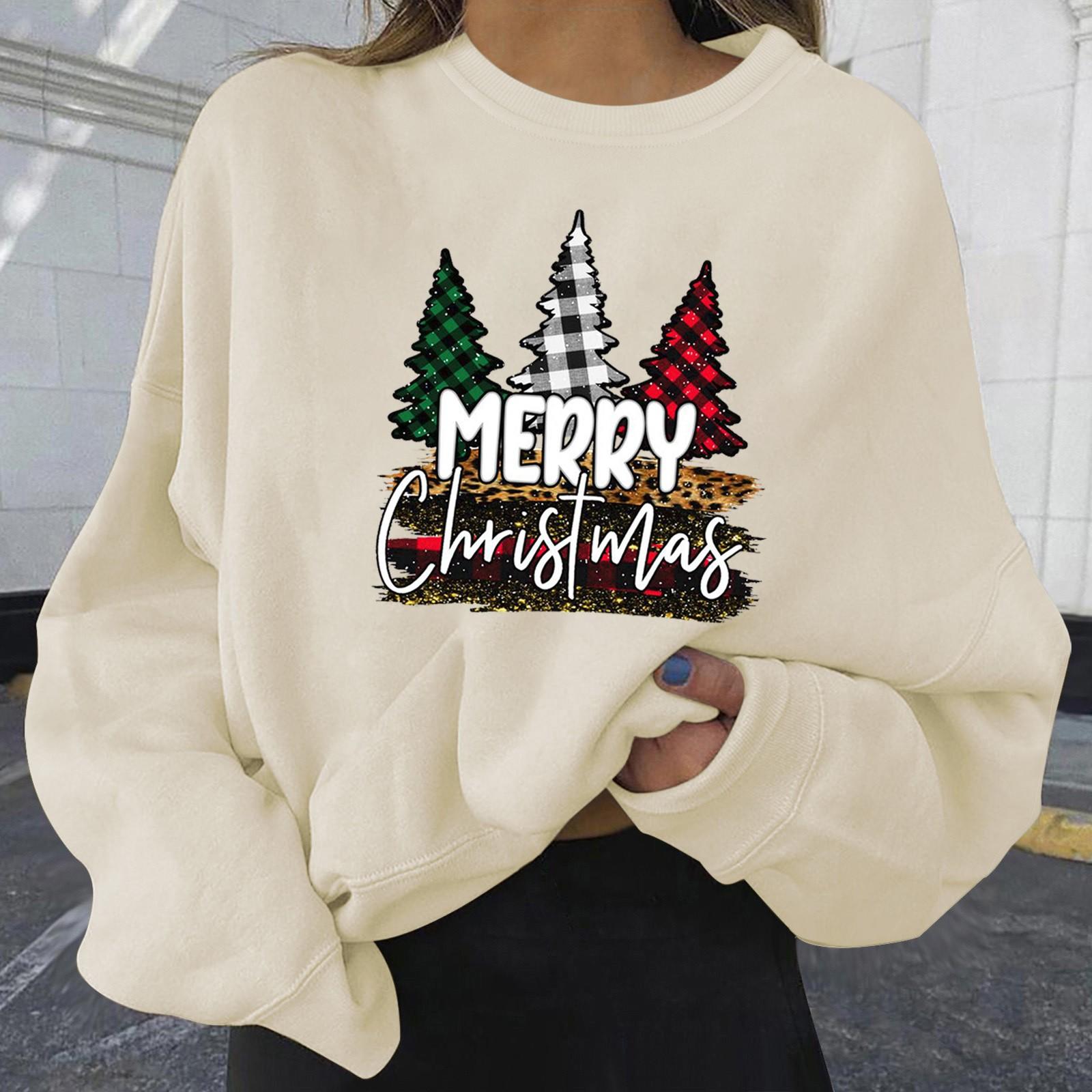 

Женский повседневный модный рождественский пуловер с длинным рукавом и круглым вырезом с принтом XL