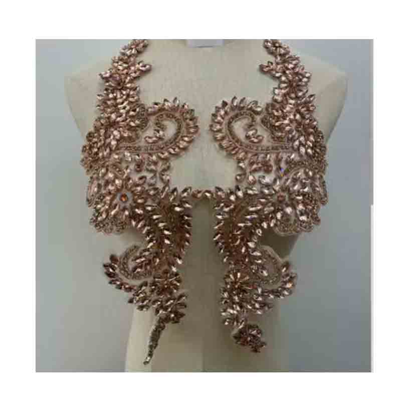 Designer's 3D Lace Floral Crystal Patch Hot-Fix Glass Applique for Tight Dress with Loose Rhinestones