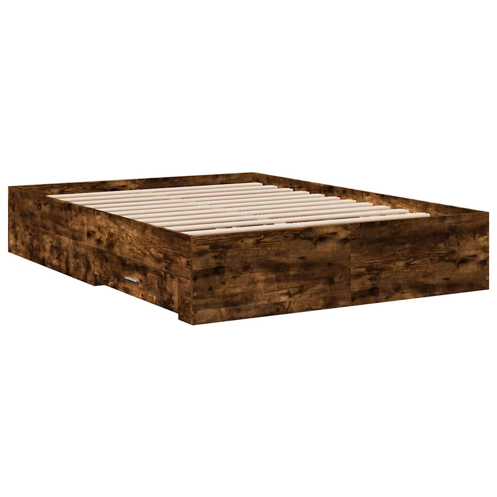 Bed Frame with Drawers Smoked Oak 135 X 190 Cm Wood Based Material