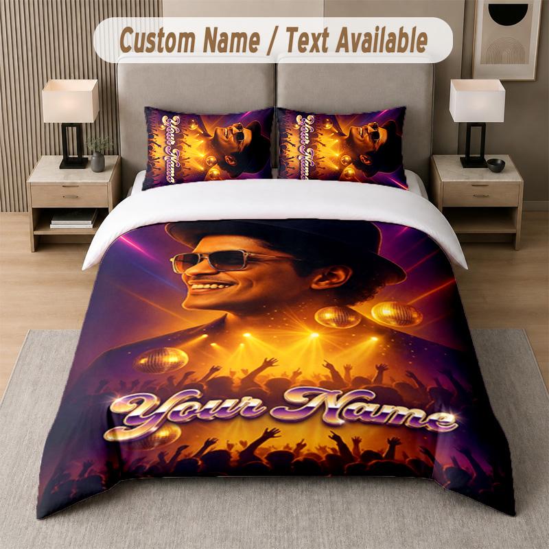 Bruno Mars 3Pcs Bedding Set, Personalized Custom Name Text, 1 Duvet Cover & 2 Pillowcases For Bedroom