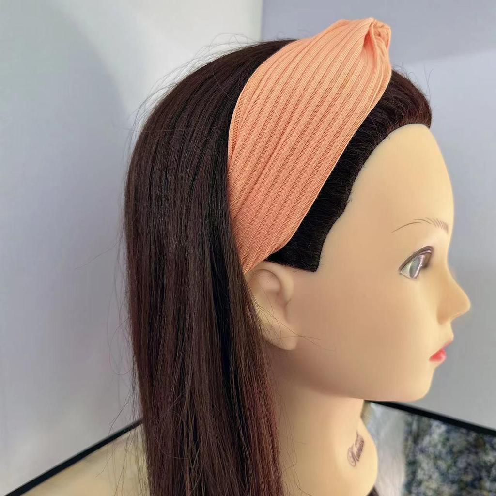 Strick-Stirnband im koreanischen Stil mit Überkreuz-Design für Damen - Elastischer Haarreif zum Gesichtwaschen, für Yoga und Sport.