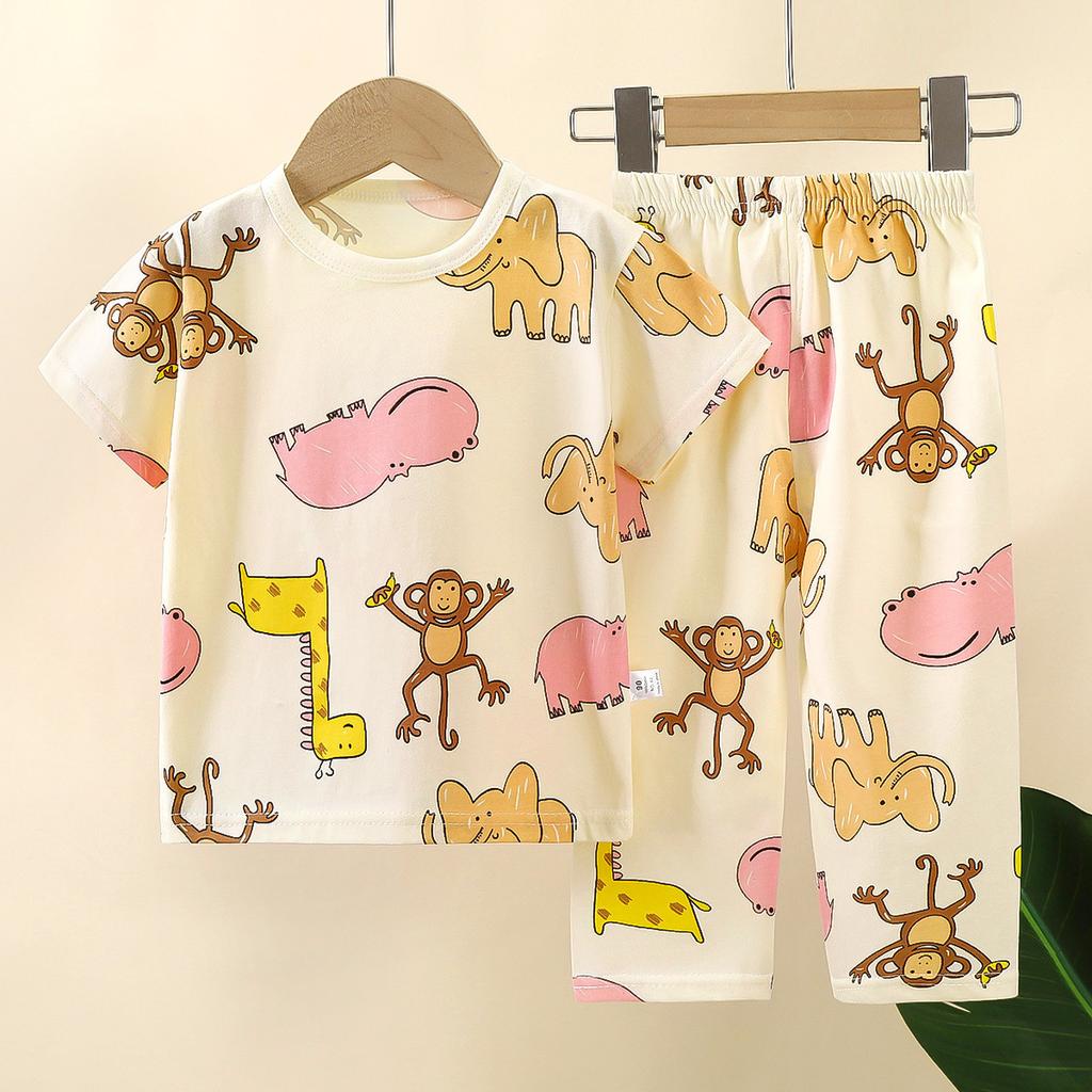 Kids Summer Cotton Short Sleeve Set Class A Baby Air Conditioner Clothes Boys Girls Home Pajamas