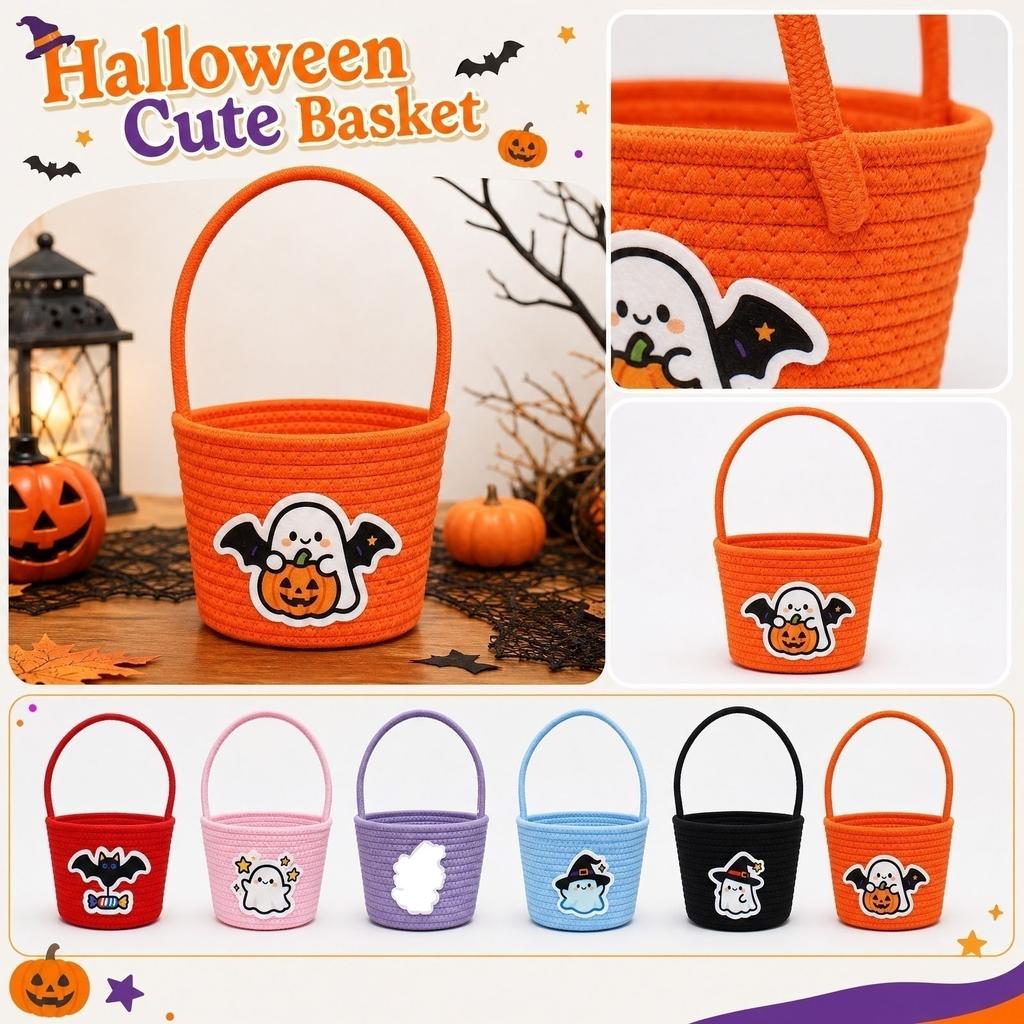 Halloween Handwoven Storage Basket - Decorative for Candy, Treats, and Party Organization