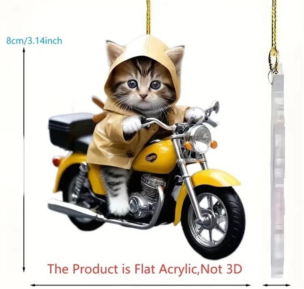 Creative 2d Acrylic Keychain Cute Driving Cat Pendant Home Tree Window Hanging Decor Gift Pet Lover Car Backpack Animal Ornamen