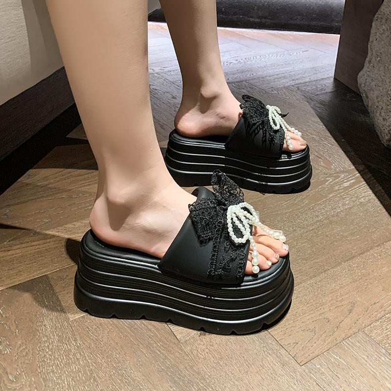 Fashion Shoes Woman's Slippers Butterfly-Knot Slides Heeled Mules Platform 2025 High Summer Butterfly-knot House Slippers Platform Butte