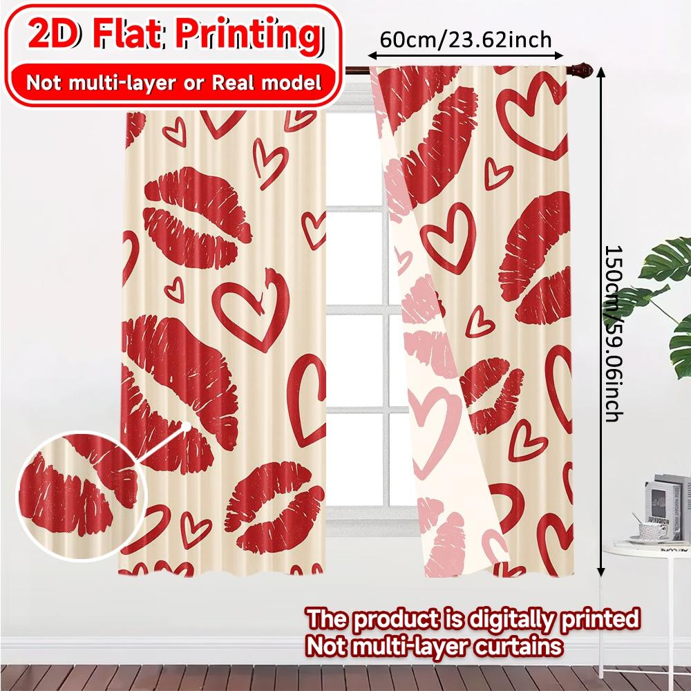 2D Flat Printing  2pcs Kiss Pattern Print Modern Curtains Semi-Sheer Curtains Versatile All for Translucent   Privacy-Enhancing