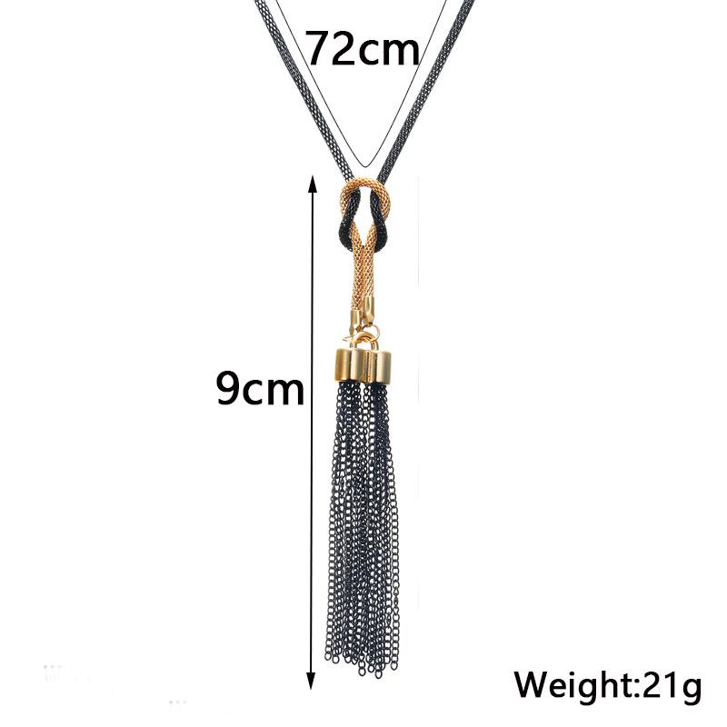 New Black Tassel Pendants Women s Necklace Long Exaggerated Sweater Chain Multi Links Hollow Chain Neck Jewelry for Female