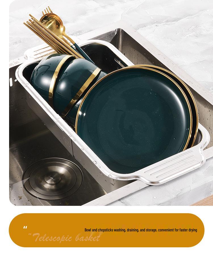 304 Stainless Steel Telescopic Draining Basket for Kitchen Sink - Dish, Bowl, and Plate Organizer.